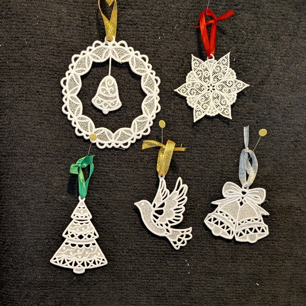 Elegant White Lace Holiday Ornament Set